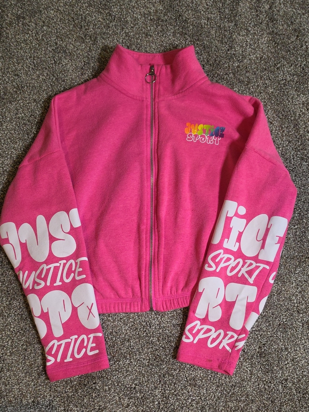 Justice Bright Pink Zip-Up Sport Jacket with White Logos